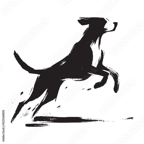 Jumping dog abstract ink brush style vector illustration

