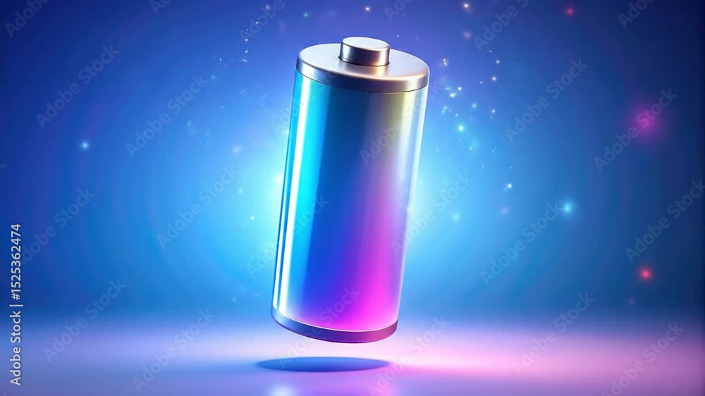 Vibrant, iridescent battery floating in a vibrant, colorful studio setting Vibrant, iridescent battery floating in a vibrant, colorful studio setting