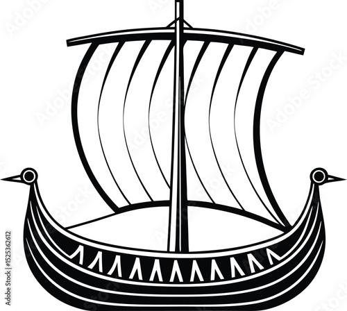  Viking ship silhouette, ancient boat icon, Norse vessel vector, historic sailing graphic, line art design
