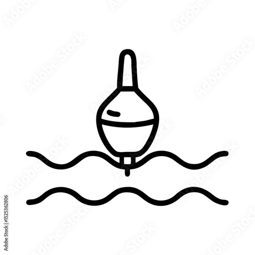 Fishing bobber floating on the water in a simple outline design  