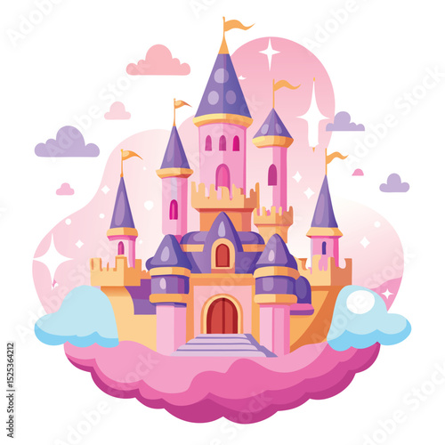 Whimsical Pink Princess Castle Floating on Cloud