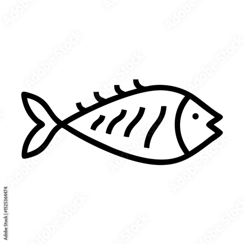 Tuna carcass illustration in a simple line art style on white background  