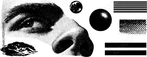 Vintage engraving with stippling and halftone texture: abstract composition suitable for retro art design