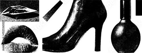 Vintage style with engraving texture: fashion, makeup, and accessories for creative design