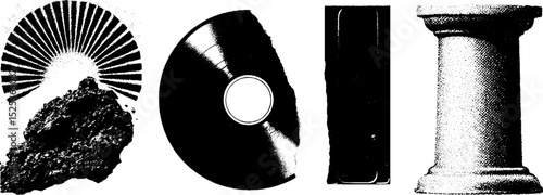 Vintage engraving elements with stippling and halftone texture for design projects