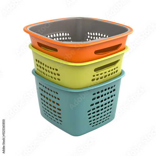 Stack of Three Colorful Plastic Storage Baskets