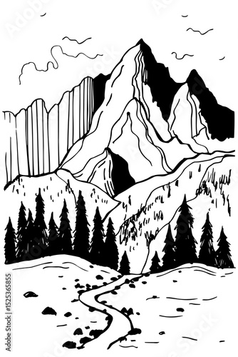 Wallpaper Mural Hand-drawn  landscape with mountains. Vector sketch  illustration. Torontodigital.ca
