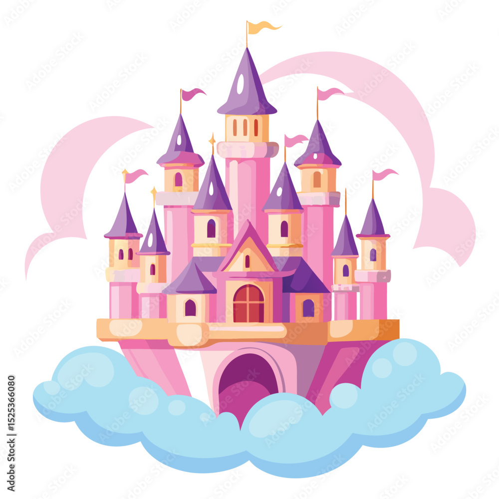 Fototapeta premium Whimsical Pink Princess Castle Floating in the Air