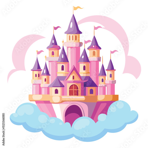 Whimsical Pink Princess Castle Floating in the Air