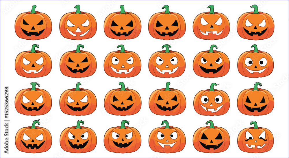 Fototapeta premium Halloween Pumpkin Cartoon Faces Seamless Pattern On A White Background
