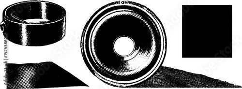 Vintage engraving with stippling and halftone texture art elements