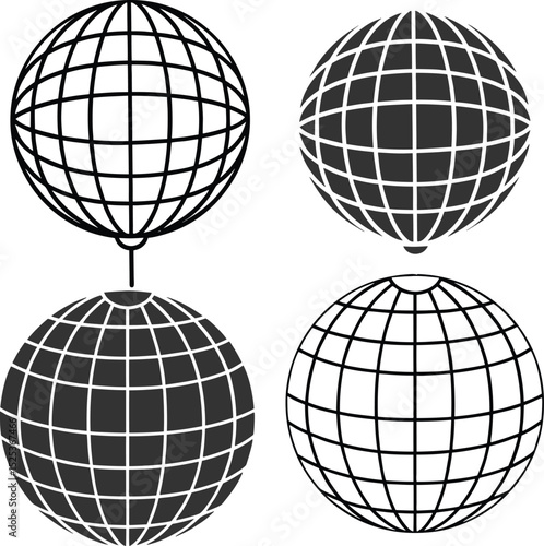 Silhouette Disco Ball Flat Illustration in Simple Minimalist Style