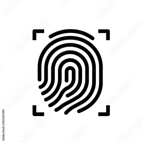 Clean Fingerprint Symbol Black Graphic On White Background Featuring Minimal Style For Biometric Identification Concept