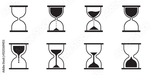 Hourglass icon set. Sandglass icons on transparent background. Vector illustration. EPS 10.