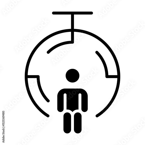Icono de gestión del tiempo. Administración eficiente, organización y control horario. Persona sentada dentro de un cronómetro. Ilustración vectorial