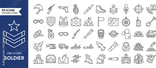 Soldier line editable icon set. Vector illustration