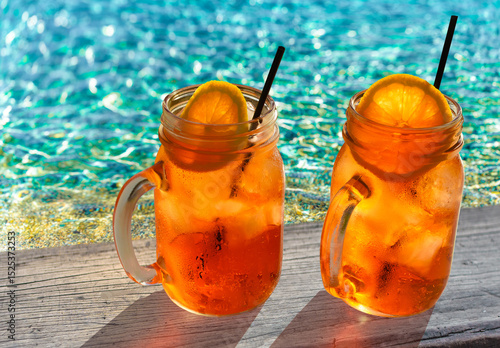 Fototapeta Naklejka Na Ścianę i Meble -  Two Aperol Spritz at the beach