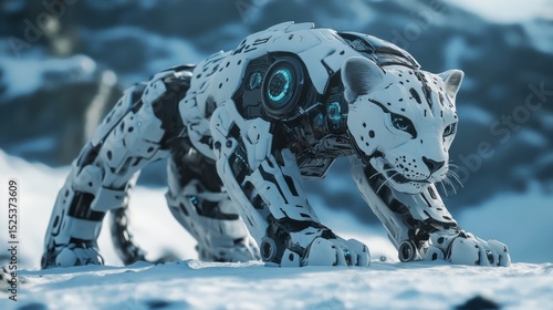 Robotic Snow Leopard in a Frozen Wilderness