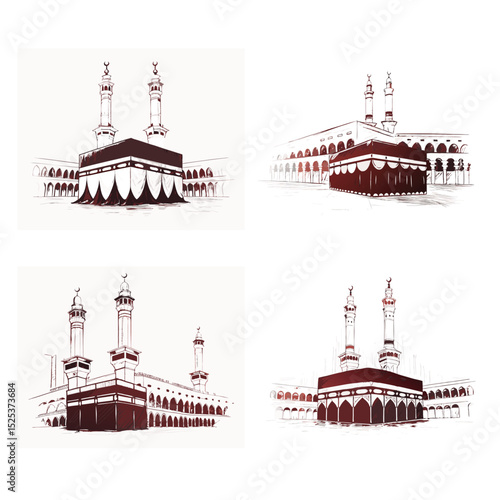 4 icon set kaaba in mecca saudi arabia vector