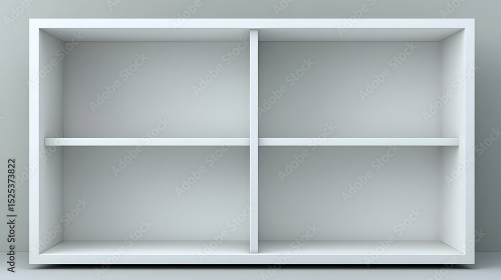 Empty White Bookshelf With Four Compartments Against Neutral Background Empty White Bookshelf With Four Compartments Against Neutral Background