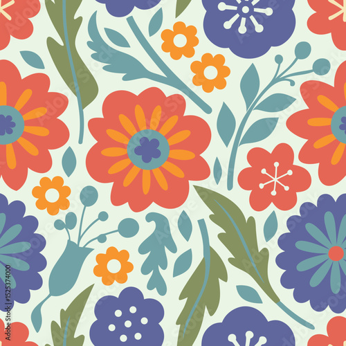 Colorful flat floral pattern design for fabric surface texture and decorative backgrounds