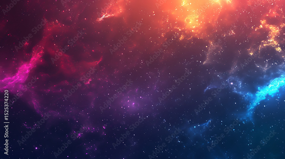Naklejka premium A vibrant and colorful nebula with stars creates a mesmerizing cosmic background, showcasing the beauty and vastness of space with swirling clouds of gas and dust