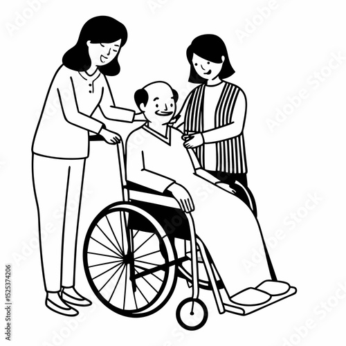 Asian family health care and insurance business at home concept, woman daughter take care support to senior elderly father patient in wheelchair together, dad having smile in happy love lifestyle
