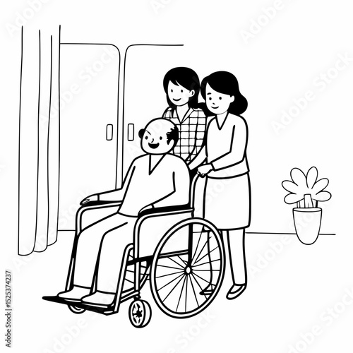 Asian family health care and insurance business at home concept, woman daughter take care support to senior elderly father patient in wheelchair together, dad having smile in happy love lifestyle