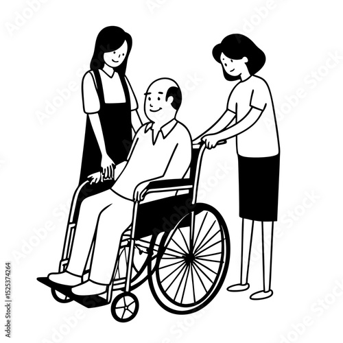 Asian family health care and insurance business at home concept, woman daughter take care support to senior elderly father patient in wheelchair together, dad having smile in happy love lifestyle