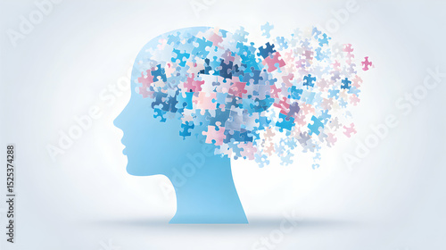 Wallpaper Mural Silhouette Head with Floating Puzzle Pieces against Light Blue Gradient Torontodigital.ca