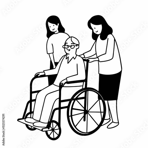 Asian family health care and insurance business at home concept, woman daughter take care support to senior elderly father patient in wheelchair together, dad having smile in happy love lifestyle