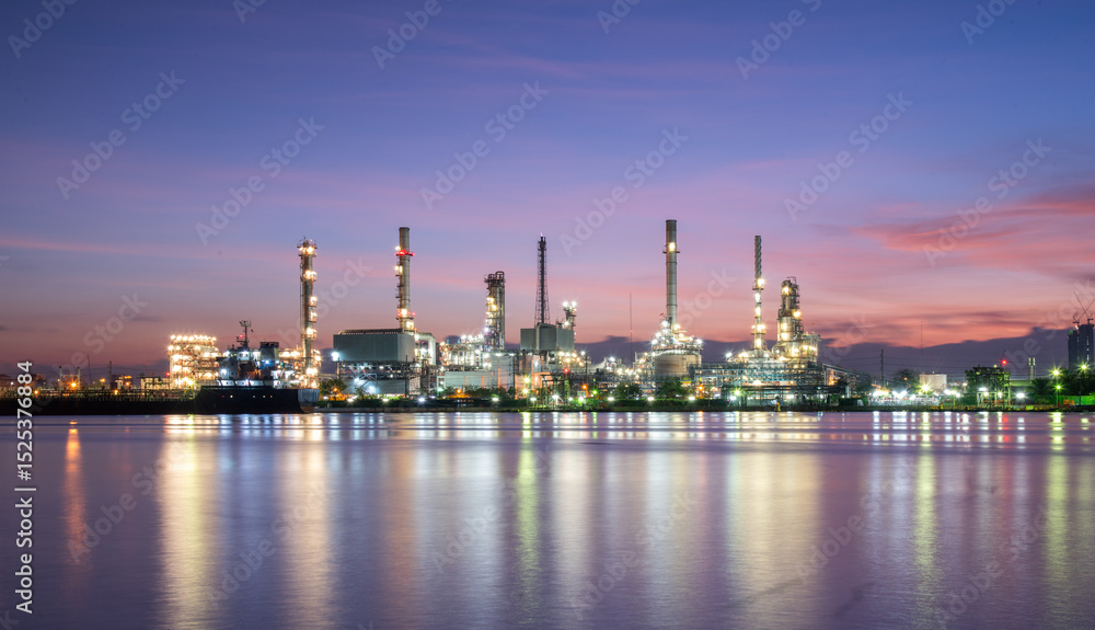 Fototapeta premium Aerial view Industry Oil refinery oil and gas refinery background, Business petrochemical industrial, Refinery oil and gas factory power and fuel energy, Ecosystem estates. Fuel refinery industry