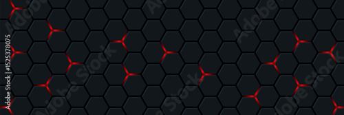 Black hexagon and red light.Abstract 3d background