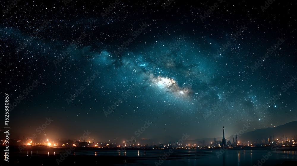 Milky Way Galaxy over Industrial City Nightscape. Milky Way Galaxy over Industrial City Nightscape.