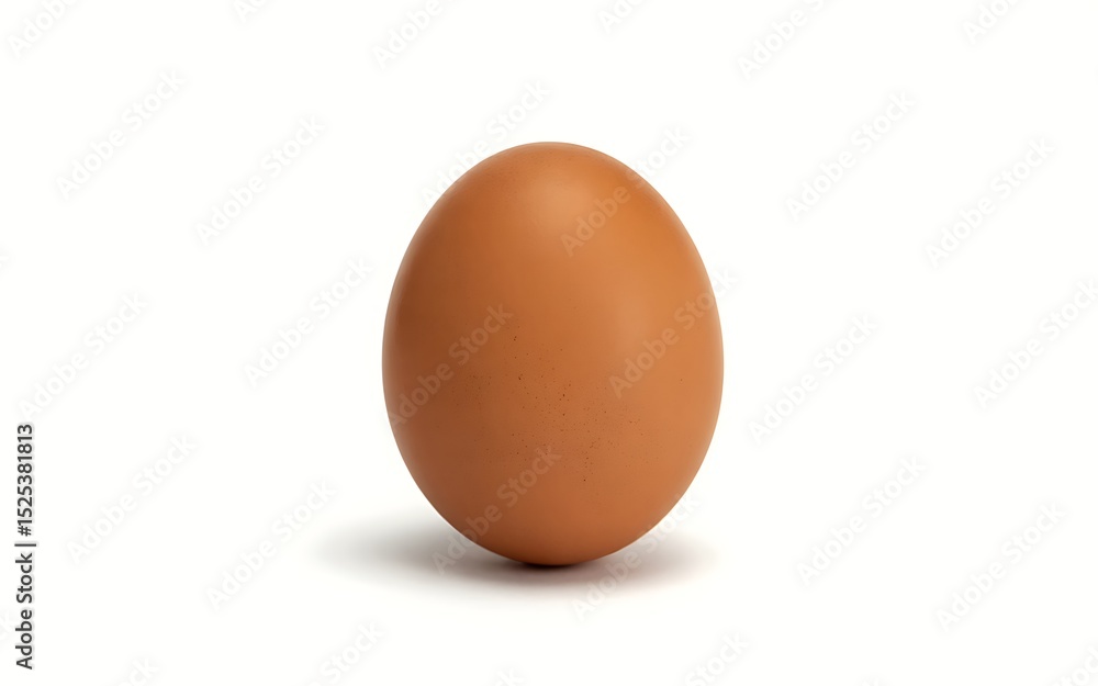 A single brown egg is standing upright on a white background surface A single brown egg is standing upright on a white background surface