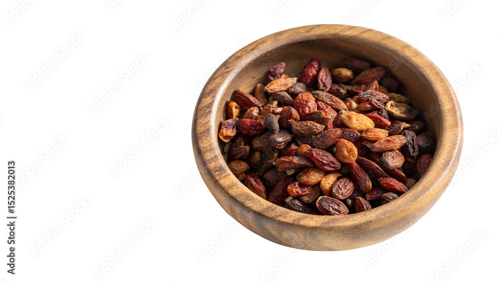 Fototapeta premium Dried Chipotle Chili Seeds in Rustic Bowl White Background