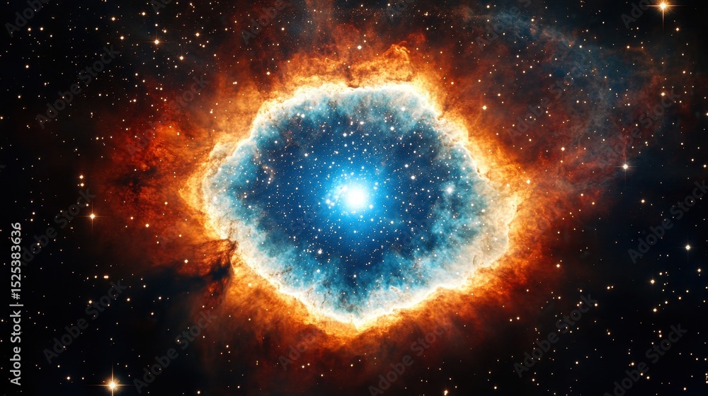 Naklejka premium Stunning cosmic nebula with vibrant colors and intricate details, showcasing bright stars and swirling gases in a vast universe, representing the beauty of space exploration and discovery