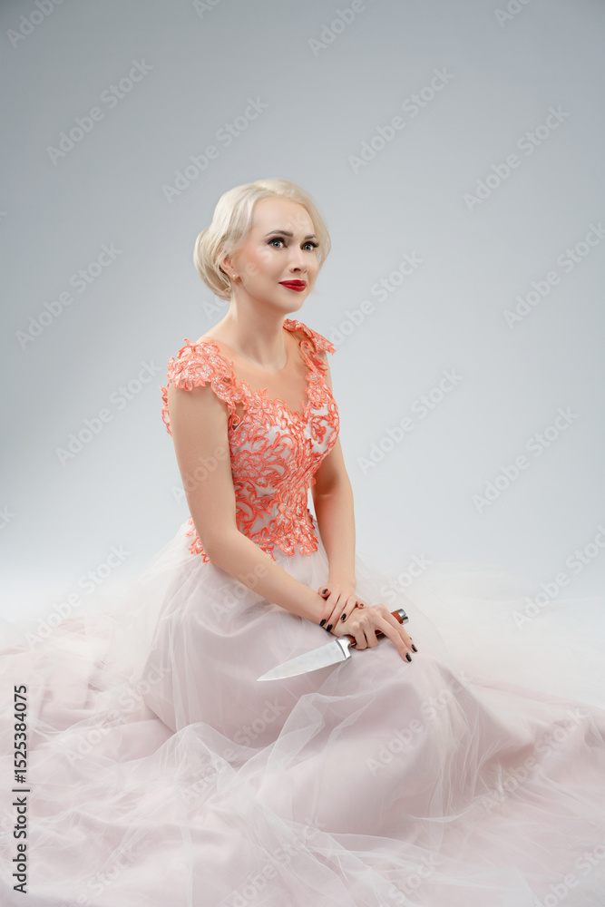 Bridal elegance meets horror in a striking studio portrait of a woman Bridal elegance meets horror in a striking studio portrait of a woman