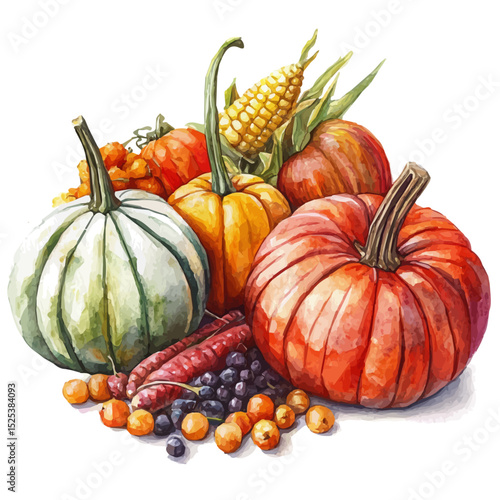 Fall Crops Harvested Softly, watercolor illustration vector, high quality, isolated on a white background.