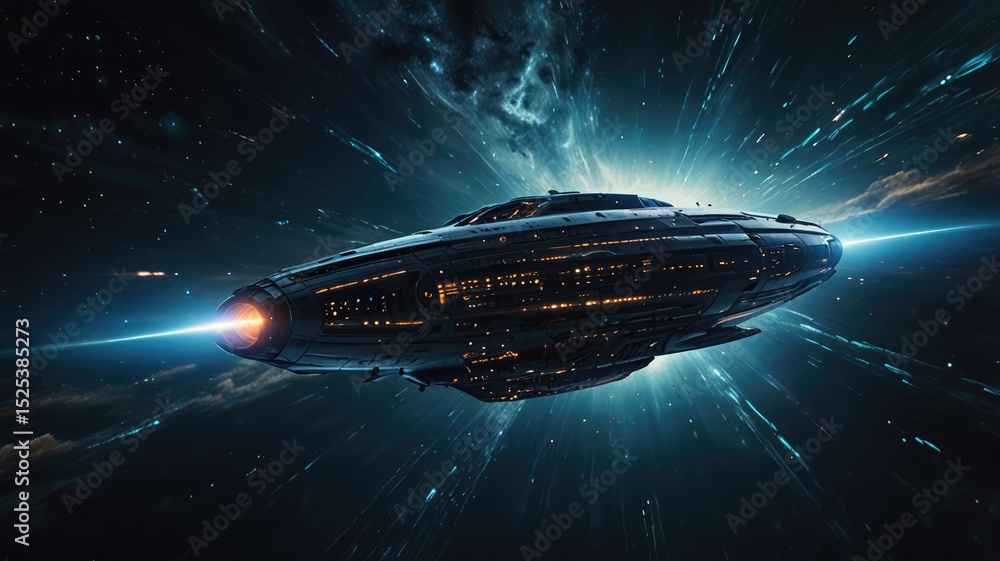 Fototapeta premium Spaceship Traveling Through a Sci-Fi Wormhole