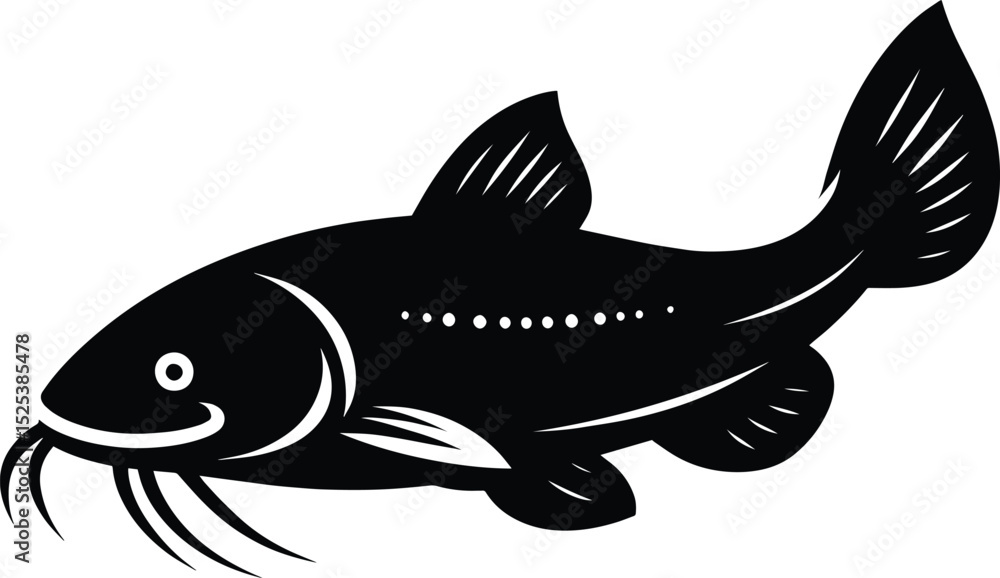 Fototapeta premium Catfish silhouette vector illustration isolated on a white background