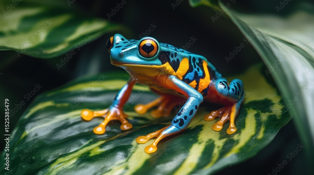 Fototapeta premium Vibrant Rainforest Frog on Lush Green Leaf