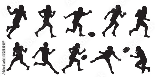 Wallpaper Mural American Football Silhouette Vector Sheet – 10 Players & Action Poses on White Background Torontodigital.ca