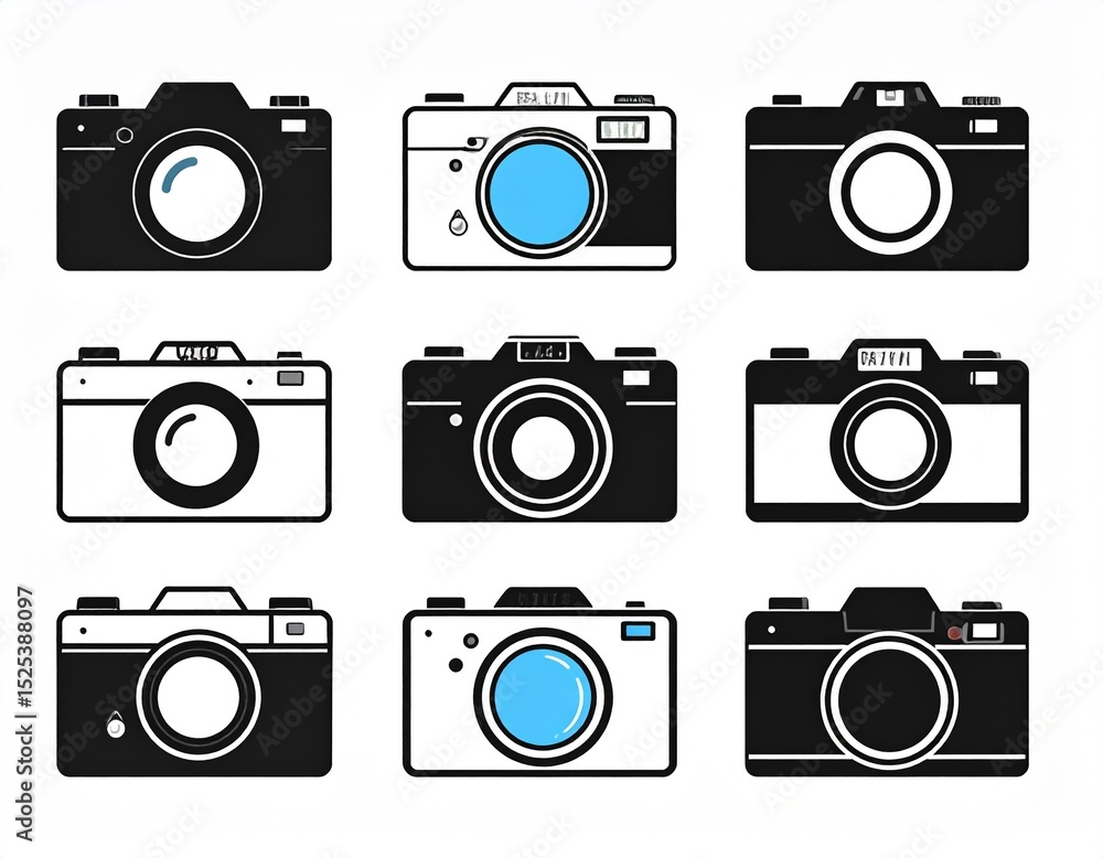 Camera icon set. Photo camera in flat style. Camera icon set. Photo camera in flat style.