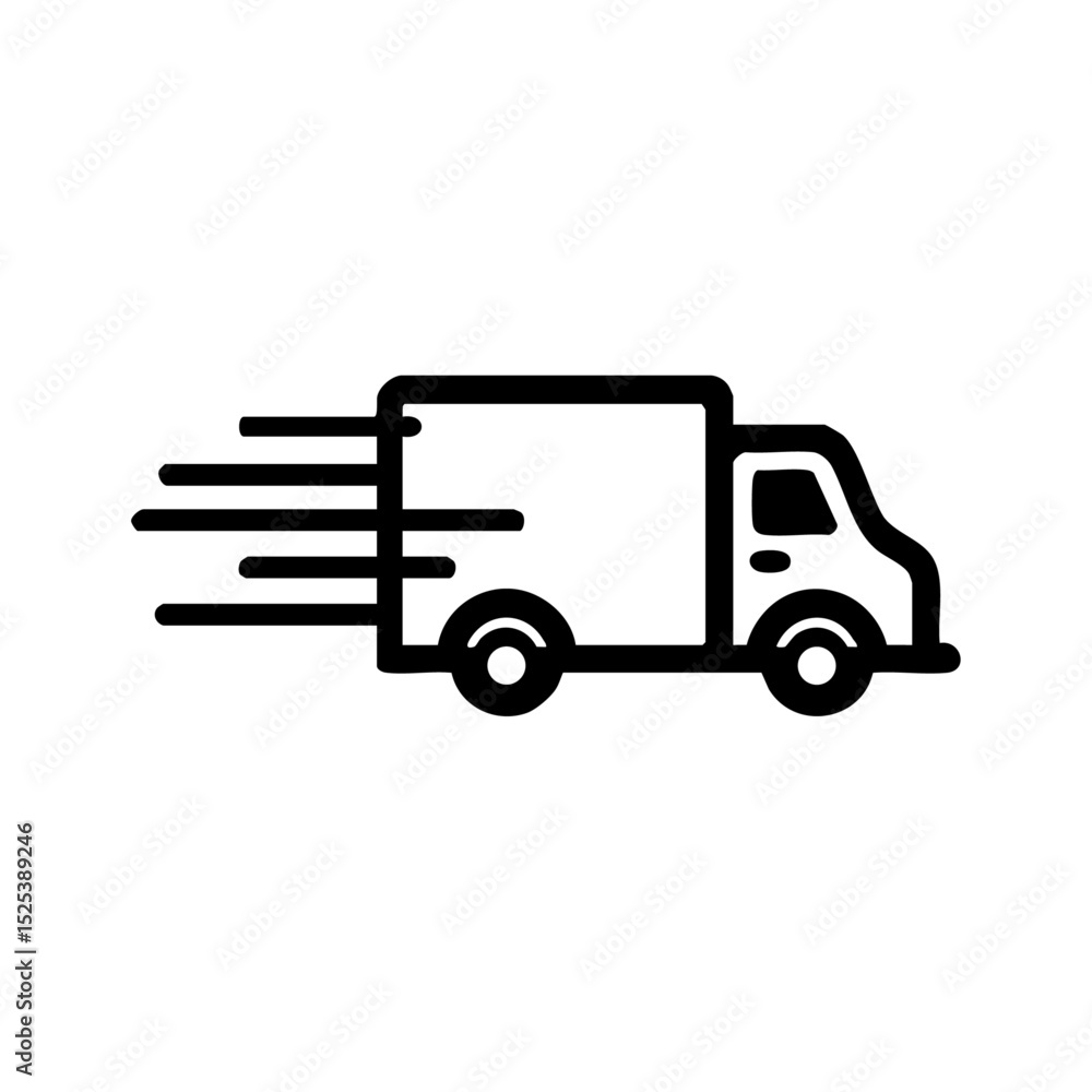 Vector icon of a fast-moving delivery truck with dynamic motion lines. Minimal black symbol for logistics, transport, and express courier services.
Vector icon of a fast-moving delivery truck with dynamic motion lines. Minimal black symbol for logistics, transport, and express courier services.