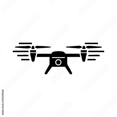 Minimalist vector icon of a quadcopter drone in motion with spinning propellers.

