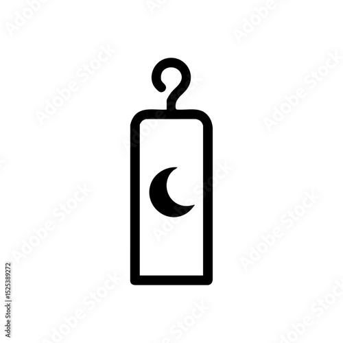 Vector logo of a hotel door hanger with moon icon, symbolizing night and privacy. Minimal black icon representing do not disturb or sleep mode in hospitality.



