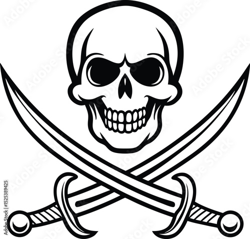Pirate flag silhouette, skull and crossbones icon, black flag vector, nautical danger symbol, pirate theme design
