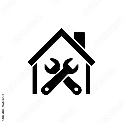 Vector logo of a house with crossed wrench and spanner, symbolizing home repair or handyman service.

