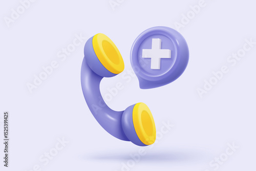 3d realistic call phone and bubble talk with plus signs icon. speak first aid and health care with pure medical for hotline and call center. 3d voice speech buttons vector render illustration